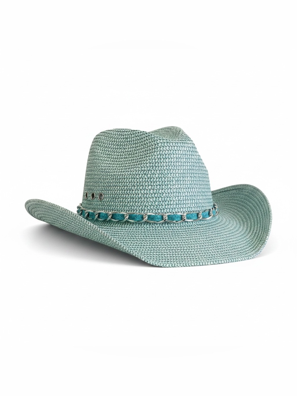 Physician Endorsed Beth UPF 50+ Convertible Cowboy Sun Hat Aqua Silver Chain One